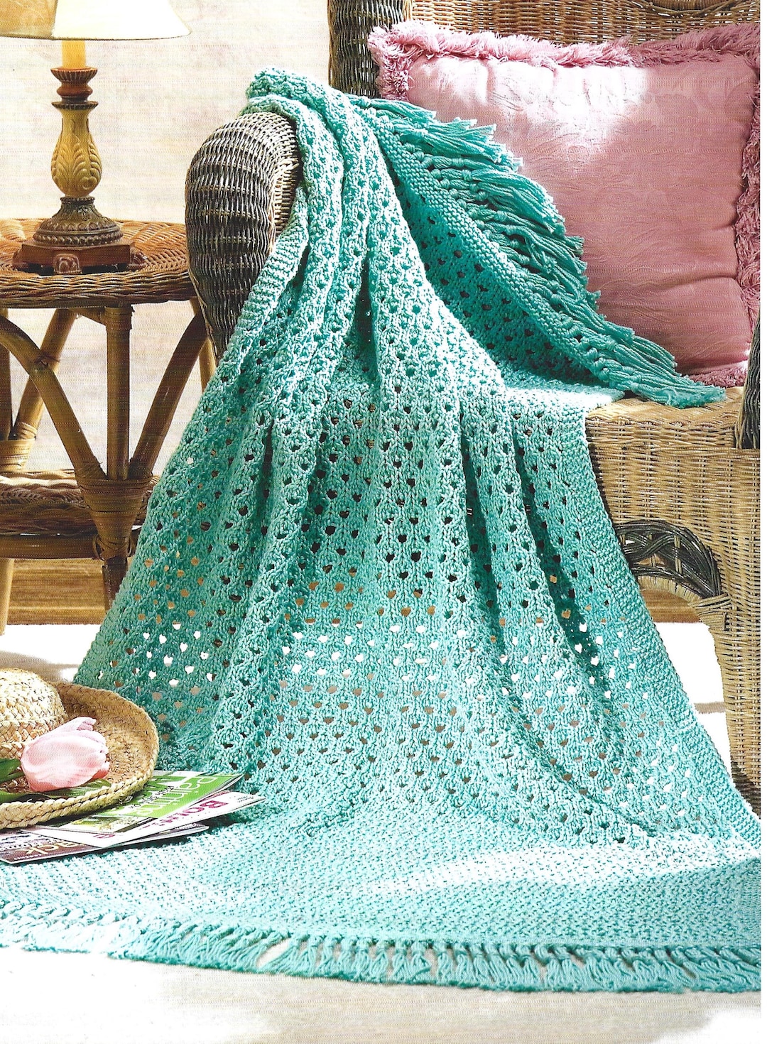 Sea Foam Afghan Knitting Pattern – Mercerized Cotton Lace Blanket (PDF