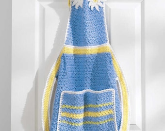 Delantal de rayas retro de margaritas a crochet, delantal bohemio, instrucciones, patrón, descarga digital, crochet intermedio