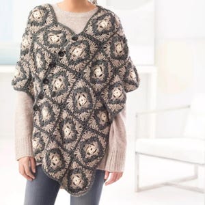 Einfach zu häkeln L-Förmig drapieren Patchwork Wrap geknöpft Poncho Anleitung Muster digitaler Download