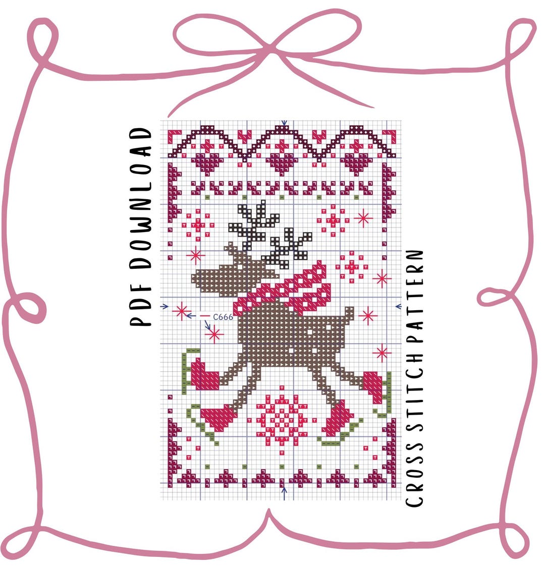 Folk Art Reindeer Cross Stitch Pattern Scandi Christmas Needlework ...