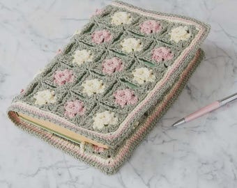 häkeln Blütenblatt Buchhülle Blumenmotiv Oma Quadrat Anleitung Muster Digital Download