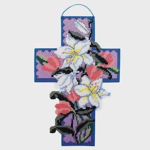 Plastic Canvas Easter Cross Wall Hanging Pattern Religious Tutorial 11x17" Digital PDF Download
