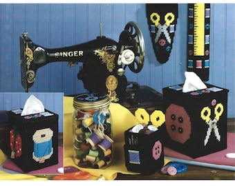 Patrón de costura de lona plástica, conjunto de 5 accesorios, tutorial de sala de manualidades retro, descarga digital