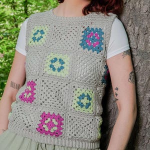 Easy Crochet Granny Square Patchwork Vest Pattern Tutorial Sleeveless Pullover Digital Download Instructions