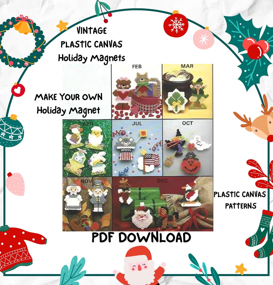 Vintage Holiday Magnets Plastic Canvas Pattern Set (PDF Download) - Etsy