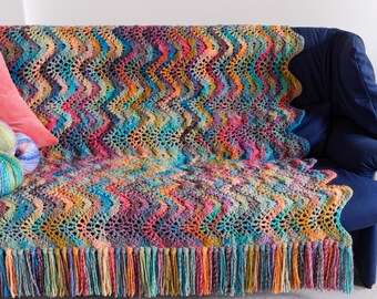 Patrón y tutorial para manta afgana extragrande de ganchillo con diseño de ondas gruesas (descarga digital en PDF)