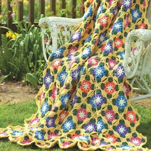 Crochet Patchwork Sunny Day Flowers Afghan Floral Motif Blanket Pattern Tutorial Digital PDF Download