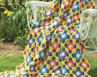Häkelanleitung Patchwork Sunny Day Flowers Afghan Blumen Motiv Decke Häkeldecke Digital PDF Download