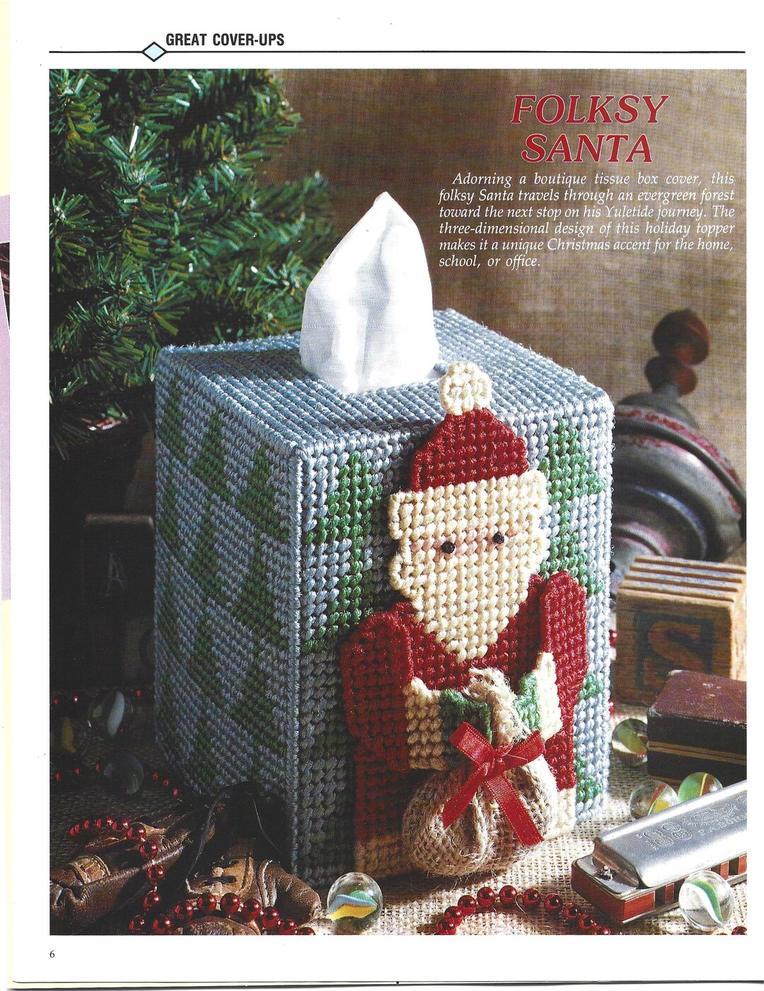 VINTAGE Folksy Santa Plastic Canvas Pattern | Christmas Tissue Box ...