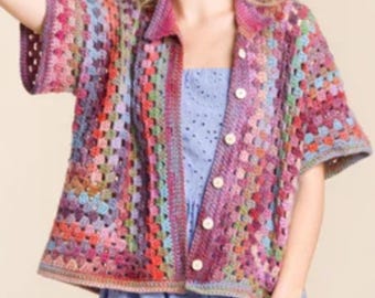 Easy Crochet Granny Square Cabana Button Up Summer Top Shirt Instructions Pattern Digital Download