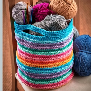 Colorful Crochet Round Storage Basket Pattern Digital PDF Download Home Organizer Tutorial