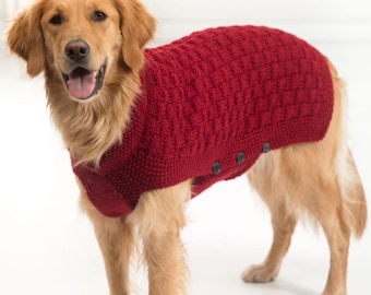 Patrón de suéter de punto para perro. Tutorial de abrigo tejido de canasta. Chaleco para perro (tallas S, M, L, XL). Descarga digital en PDF.