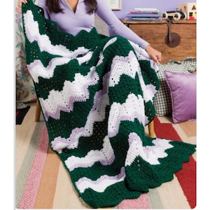 Crochet Chevron Wave Afghan Blanket Pattern Textured Shell and Cluster Throw - Digital PDF Download