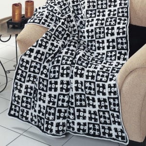 Crochet Geometric Patchwork Night and Day Afghan Blanket Tutorial Pattern Digital PDF Download