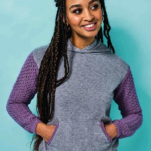 Sweat à capuche recyclé, manches au crochet, motif de veste, sweat remodelé, tutoriel numérique à télécharger en PDF