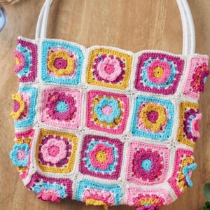 Crochet 3D Mixed Motif Flower Patchwork Purse Tote Bag Pattern Tutorial Digital PDF Download