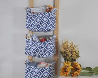 Patrón de trío de cestas de tela para colgar en la pared, organizador de almacenamiento de 3 niveles, tutorial en PDF, descarga digital