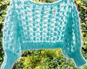 Crochet Puff Stitch Oversized Mesh Pullover Pullover Muster Anleitung Luxus Spitze Digital PDF Download