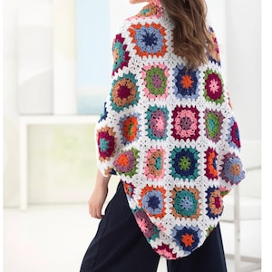 Crochet Boho Granny Square Shrug Pattern Colorful Patchwork Cardigan Tutorial Digital Download