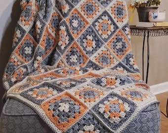 Patrón de manta cuadrada de abuela a crochet, fácil afgana, PDF, tutorial de manta geométrica, descarga digital