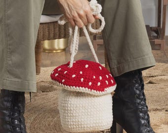 Eenvoudig gehaakte paddenstoeltas Toadstool tas met trekkoord Instructies Patroon Digitale download