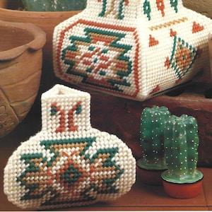 VINTAGE Plastic Canvas Southwest Pottery Vase Set Native American Style Needlepoint Charts Digital Download