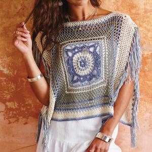 Crochet Linen Blend Patchwork Summer Blouse Top Pattern Digital PDF Download Tutorial