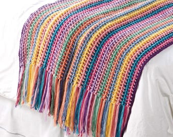 Bunte vertikale Streifen Nostalgie Scraps Afghan Muster Decke Anleitung Digital PDF Download Häkelanleitung