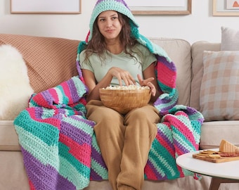 Manta con capucha C2C fácil de crochet, patrón de instrucciones para principiantes, manta extragrande (descarga digital)