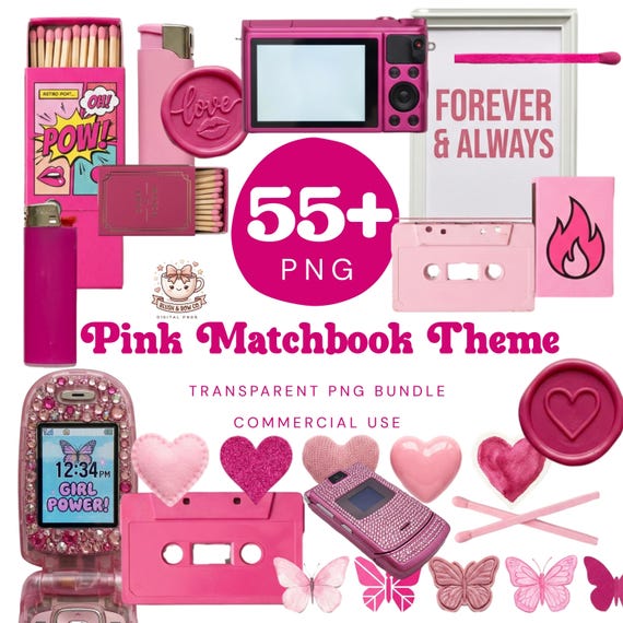 Pink Matchbook Artwork Png Bundle, Pink Matchbox Clipart, Love Theme Matchbook Poster Images, 300 Dpi, Digital Download