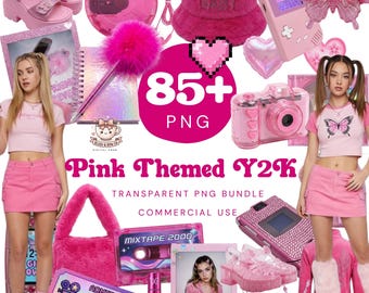Y2K Rosa Ästhetik PNG-Bundle, Millennial Nostalgie, 2000er Jahre Clipart, Retro Sublimationsdesigns, druckbare Aufkleber