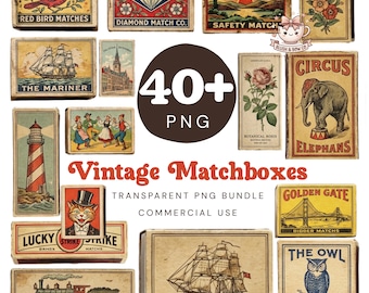 Vintage Matchbook Poster Clipart, Custom Matchbox Art Png, Collage Wall Print 300 Dpi, Digital Download