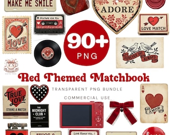 Red Matchbook Artwork Png Bundle, Black Matchbox Clipart, Love Theme Matchbook Poster Images, 300 Dpi, Digital Download