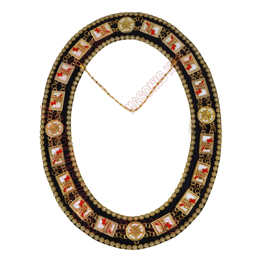 Knight Order Chain Knights Templar Chain Collar – Gold Deluxe With Rhinestones, White ...