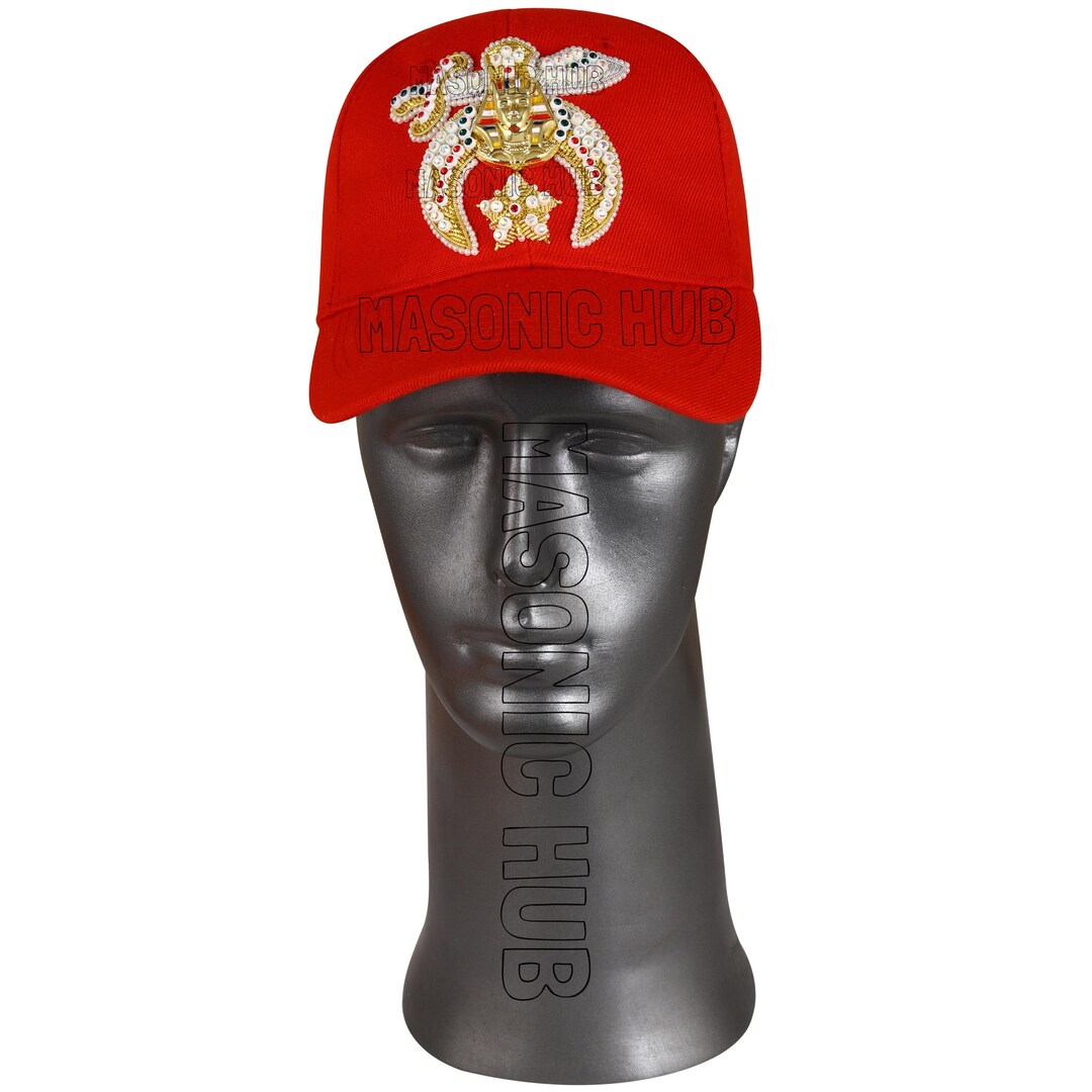 Shriner Red Baseball Cap | Gold Tassel & Jewel Embroidered Handmade ...