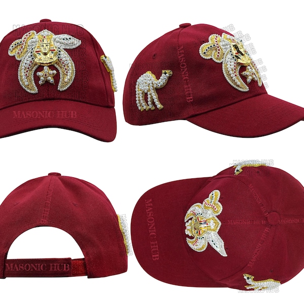 Masonic Shriner Maroon Cap - Handgefertigt mit Stern-Emblem, Strasssteinen & Edelmetallen