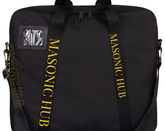 Freimaurer-Tasche Mit Schürze Und Kette, Leder, Bestickt, MM, Provinzgröße, Freimaurer-Tragetaschen, Schwarz, Silver