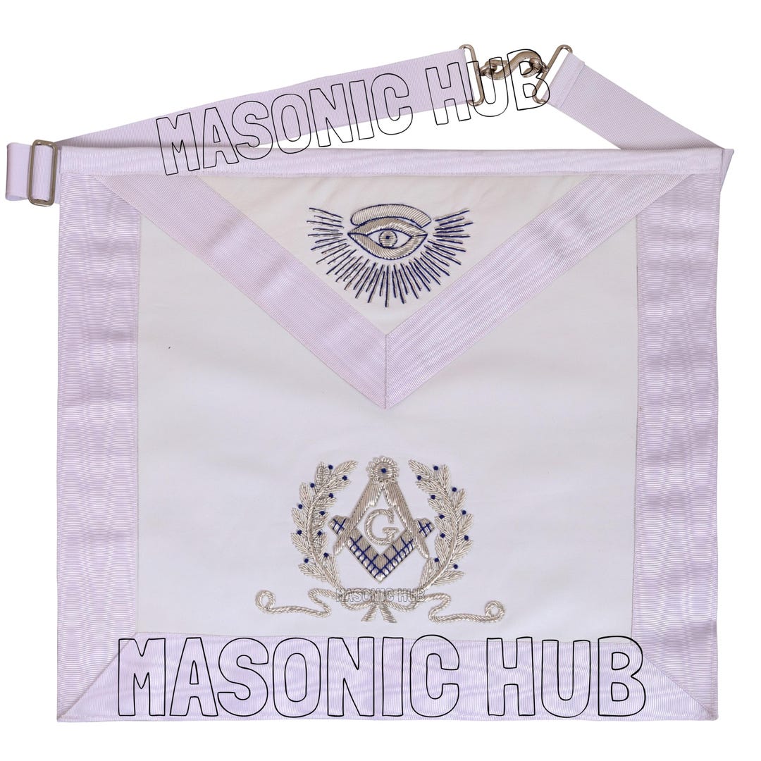 Master Mason Pattern Subtle Handcrafted White Master Mason Apron With Silver Bullion | 100% ...