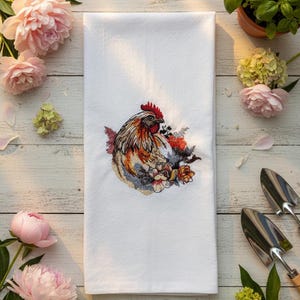 Farmhouse Embroidery 27x27 chicken tea towels for Rooster kitchen décor