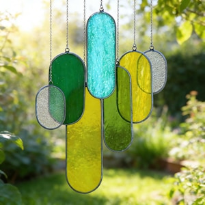 Stained Glass Wind Chime Hanging, Colorful Glass Suncatcher for Window & Home Decor