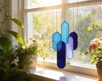Stained Glass Wind Chime Suncatcher, Colorful Glass Hanging Decor, Handmade Window Decor & Gift