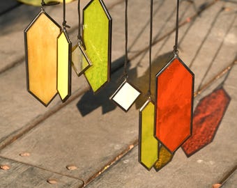 Stained Glass Wind Chime Suncatcher, Geometric Diamond Window Hanging, Colorful Glass Sun Catcher, Modern Boho Home Decor Gift