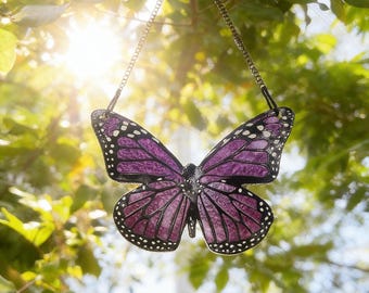 Stained Glass Purple Butterfly Sun Catcher, Elegant Butterfly Window Hanging, Colorful Glass Home Decor Gift