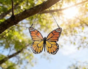 Stained Glass Yellow Butterfly Sun Catcher, Bright Butterfly Window Hanging, Colorful Glass Nature Decor Handmade Gift