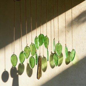 Campanelli A Vento In Vetro Colorato A Forma Di Foglie, Decorazione Da Esterno/Interno, Fatto A Mano, 31,8 Cm, Per Patio Giardino Finestra