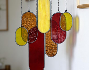 Colorful Stained Glass Wind Chime Suncatcher, Handmade Glass Window Hanging Decor Gift