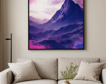 Surreal Mountain Landscape Print | Neon Peak Art (Digital Download)