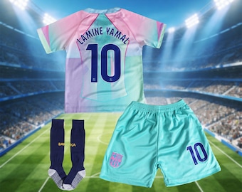 Conjunto de camiseta de fútbol rosa del Barcelona, regalo de cumpleaños para él, camiseta de fútbol de Ronaldo Portugal, conjuntos de camisetas para niños