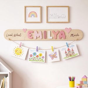 Look What I Made Sign, Personalized Art Display For Kids Wall Nursery Decor, Birthday Baby Gift, Name Puzzle Toddler Gift