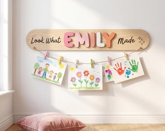 Look What I Made Sign, Personalized Art Display For Kids Wall Nursery Decor, Birthday Baby Gift, Name Puzzle Toddler Gift
